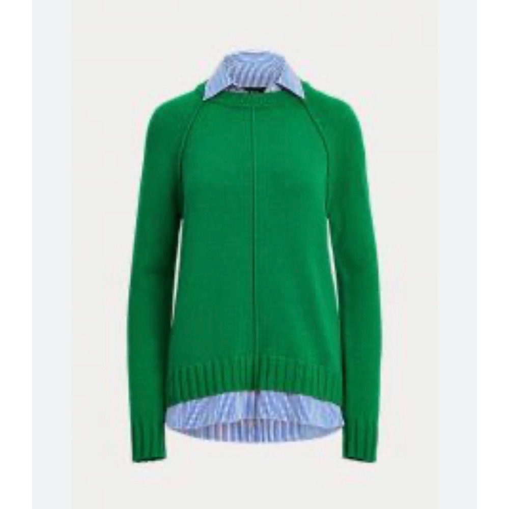 Lauren Ralph Lauren Layered Sweater Women M Green Striped Shirt Hem "Worn On Tv"